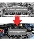 Two engine images showing the benefits of replacing old vacuum lines with Pro Grade Red Silicone Vacuum Tubing For Food Grade Transfer.