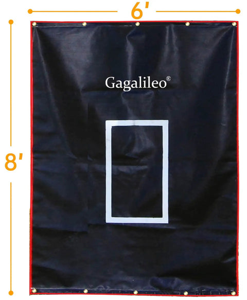 6x8Ft Batting Cage Backstop With Heavy Duty Padding And Strike Zone Vinyl Net Protector For Baseball And Softball Backyard Practice And Training Facility Shield, showing black PVC with white strike zone.