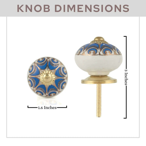 Gold And Navy Blue Ceramic Dresser Knobs Set Of 25 Handmade Boho Cabinet Knobs dimensions showing 1.6 and 3 inch sizes