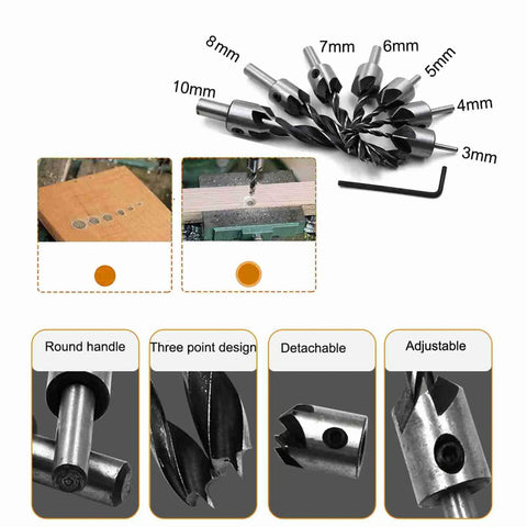 Image of Real Deal Woodworking Plug Cutters Kit With Hex Shank Drill Bits And Countersink Bites For Hardwood Builds showcasing various sizes.