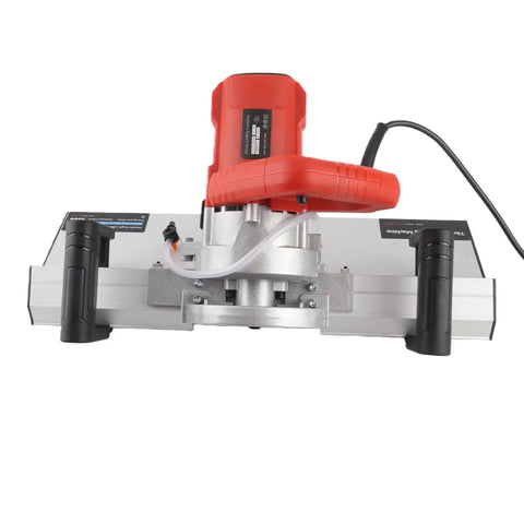 Heavy Duty Electric Tile Bevel Cutter For Snappy 45 Degree Chamfering With A Bombproof 1200 Watt Motor Cranking 13000 RPM To Slice Ceramic Profile Like A Dream Low Dust Setup With Slick Hose Kit US Plug, top view with motor and handles.