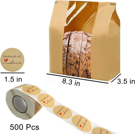 100 Pack Large Paper Bread Bags With Tin Tie Tab Lock Clear Front Window For Homemade Sourdough Bakery Packaging 14 X 8.3 X 3.5 Inches