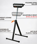 Three In One Roller Stand For Woodworking With 132 Lb Load Capacity And Outfeed Roller, adjustable height 27 to 43 inches