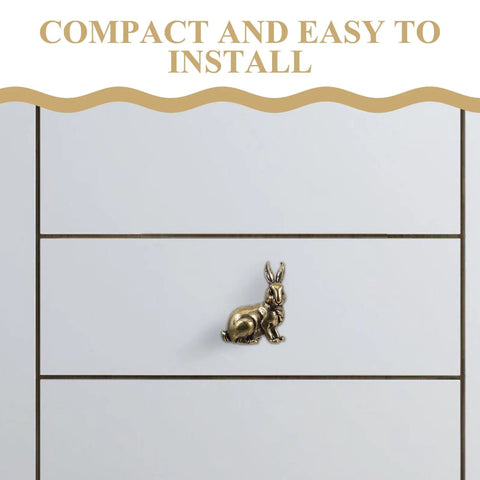 Solid Brass Rabbit Cabinet Pull Set With Vintage Brass Knobs Antique Finish on white kitchen cabinet drawer