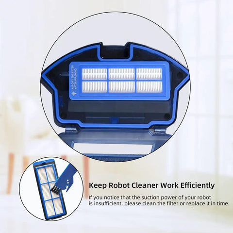 Must Have Spare Vacuum Accessories Kit For Robotic Vacuums Compatible With 11S Max 15C Max 30C Max And G15 G20 Series Includes 1 Roller Brush 6 Side Brushes 5 Unibody Filters For Quick Easy Replacement showing blue unibody filter