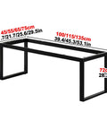 Heavy Duty Industrial Cast Iron Table Legs With Welded Support Bar, dimensions displayed, matte black finish, versatile size options for furniture projects.