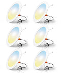 Pack Of Six 6 Inch Led Can Lights With Retrofit Recessed Setup Featuring Five Select Color Temps And Killer Brightness, installed bulbs