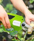 Heavy Duty Cordless Electric Pruning Shears With 6 Foot Extension Pole And Rechargeable Battery cutting through wood branch.