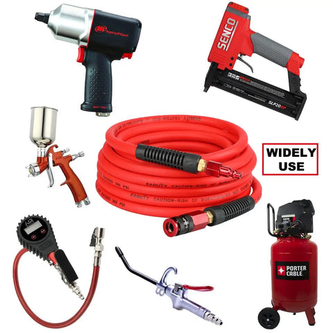 Slick Hybrid Air Compressor Hose 1/4 Inch By 25 Ft among various air tools like impact wrench, spray gun, and air compressor.