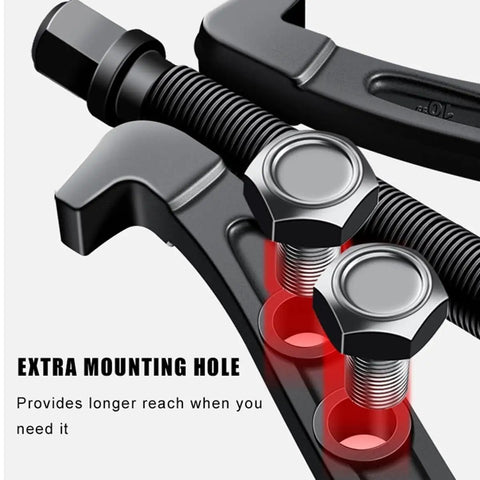 Grease Monkey Approved Hydraulic Gear Puller Forged Carbon Steel two or three jaws showing extra mounting hole and strong bolts.