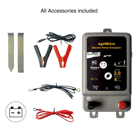 2 In 1 Electric Fence Energizer For 15 Acre Coverage, Battery Or AC Powered, 8000V Pulse with accessories included