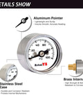 Compact One Inch Pressure Gauge Zero To One Hundred Psi For Coffee Machines Water Pumps And Air Compressors Stainless Steel Case One Eighth NPT Back Mount Handy Mini Gauge For Tight Spaces And Precise Readings