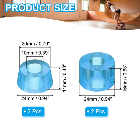 Transparent Blue 90A PU Skateboard Truck Bushings Kit 2 Sets Longboard Rebuild Replacement Parts With Cylinders And Tapered Bushings