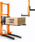 Heavy Duty Electric Pallet Stacker With 1500 Lbs Load Capacity And 65 Inch Lift Height For Warehouse And Factory Use lifting 1400 lbs wooden crate.