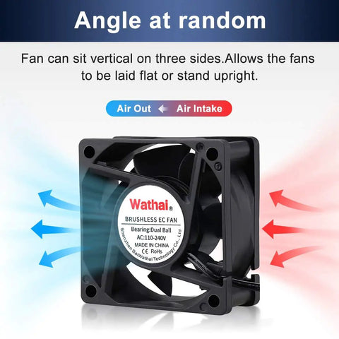 60X25MM EC AC Axial Brushless Cooling Fan 110V 120V Dual Ball Bearing at random angle showing airflow direction.