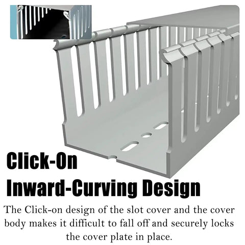 Open Slot Cable Raceway Kit With Reverse Snap Cover showing inward-curving design and secure snap mechanism.