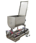 Heavy Duty Kickass Dual Nozzle Paste Filling Mixer With Auto Stirring 80 Liter Hopper And Pneumatic Trigger Switch for creams, shampoo, and industrial oils.