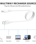 USB Water Flosser Charger That Works With All The Big Name Water Flossers Like Fairywill Aquasonic Oralfree Nicefeel MOSPRO Zerhunt Cremax And More USB Type A Cable 4 Ft 1 In Built To Last For Daily Dental Care, showing cable and connection options.