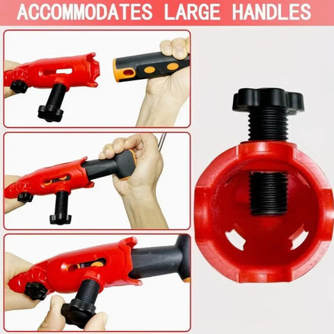 Multi Angle Paint Tool Clamp With 180 Degree Rotating Holder, showcasing red plastic clamp fitting large handles.