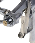 Close-up of F75 Pneumatic Paint Sprayer with 1.5mm nozzle and adjustable air knob for auto body work and furniture polish.