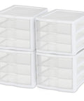 4 Pack 3 Drawer Stackable Plastic Organizer With Drawers White Frame Go To Countertop Storage Solution For Office Supplies