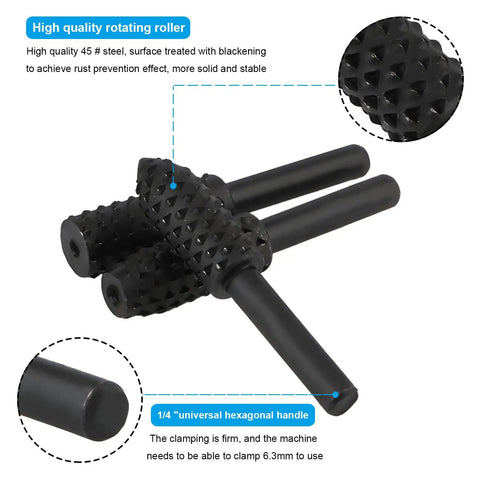 High quality rotating roller with 1/4 inch hex handle made from rust-resistant 45# steel for durable wood finishing.