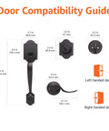 Door compatibility guide showing dimensions for Heavy Duty Front Door Lock Set With Smooth Gliding Shelby Lever And Keyed Cylinder Entry.