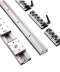 Solid Silver Sgr10 Dual Axis Linear Guide Block For 3D Printer Builds, heavy-duty roller slide components laid out, 200mm width.