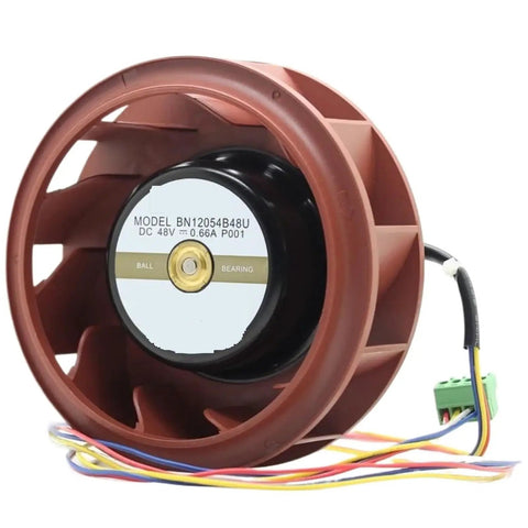 Beefy Industrial Grade Centrifugal Cooling Fan 48V 0.66A 120x120x54mm With PWM For Servers, Industrial Equipment, Power Supplies, Data Centers, And Tough Rackmount Applications. Rear view with wiring.