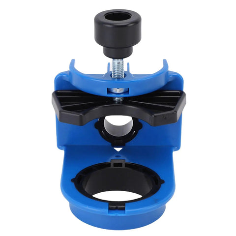 Upgrade Your Home With This Ultimate 1 3/8 To 1 34 Inch Door Lock Installation Kit Including Guide Template, High Speed Steel Hole Saws And Drill Bit For A Smooth Wood Job. blue plastic door lock installation template with clamp