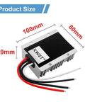 Beefy 12V To 48V DC Boost Converter Module 8A 384W showing dimensions 100mm x 80mm x 39mm with visible wires