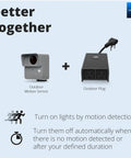 Outdoor Smart Plug With Ultra Long Range One Quarter Mile, Works With Alexa, Google Assistant, And IFTTT, Hub Required shown with motion sensor.