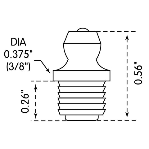 Grease fitting, drive-type straight, 0.56 in long, 3/8 in diameter, for 5/16 in hole, gold/silver finish, pack of 10