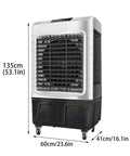 Keep It Crisp Top Tier Portable Evaporative Air Cooler Tower With 19 Gallon Water Tank, 135cm tall, equipped with wheels for easy movement.