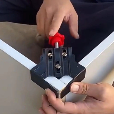 Pro Grade One Piece Portable Sturdy 90 Degree Corner Clamp for Accurate Joint Assembly in use on a wooden frame corner