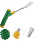 Versatile Garden Shovel And Pickaxe Set For Digging And Planting With Ergonomic Handle, close-up of green handle and blade
