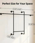Heavy Duty Industrial Pipe Clothing Rack With Four Hanging Rods Wall Mounted Garment Rack Black Steel Frame dimensions 82.68" length 45.28" height
