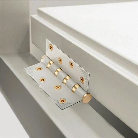 4 Inch Flush Mount No Squeak Cabinet Hinges With Screws, Cupboard Door Hardware installed on a white cabinet door