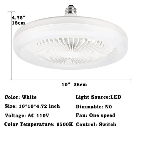 Dimensions and specs of Enclosed 10 Inch Ceiling Fan With Light For Garage And Workshop, Tiny Yet Mighty Mini Fan Bulb Combo