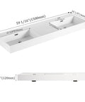 Top Shelf Heavy Duty Sixty Inch Bathroom Resin Sink With Slick Modern Countertop Basin Waterproof Finish No Hassle Setup For Contemporary Home Renovations And Style Boosters side view with measurements.