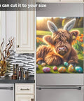 Cute Highland Cow Magnetic Dishwasher Cover For Farmhouse Kitchen Decor 23x26 Inches Easy Peel And Trim Door Sticker with eggs