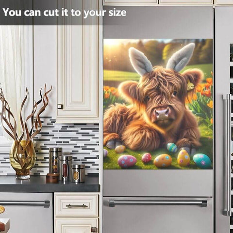 Cute Highland Cow Magnetic Dishwasher Cover For Farmhouse Kitchen Decor 23x26 Inches Easy Peel And Trim Door Sticker with eggs