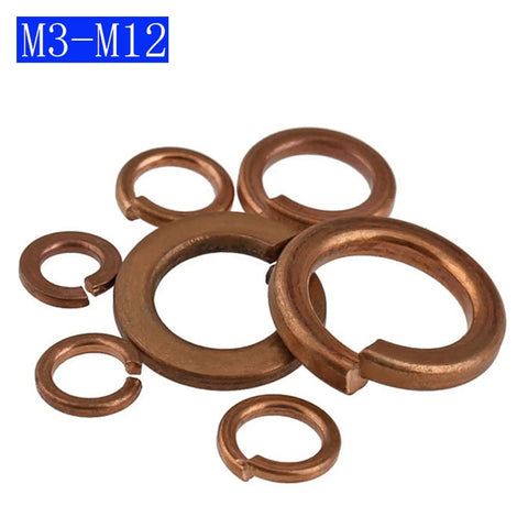 Lock Washer Kit For M3 To M12 Metric Brass Split And Spring Washers GB93 DIN 127 M5 20pcs Pack Built For Auto Upgrades And DIY Projects Dope Enough For Heavy Duty Fastening Gear Accessories. brass split lock washers M3-M12 on white background