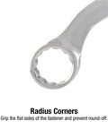 Close-up of radius corners on SAE Half Moon Wrench Set 5/16 x 3/8 to 13/16 x 7/8 Fully Polished Drop Forged Alloy Steel 5-Piece