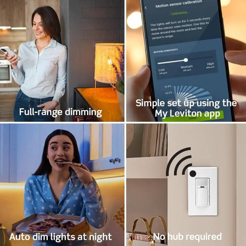 Hands Free Smart Motion Sensing Dimmer Switch 2nd Gen With WiFi, Neutral Wire Required, white wall switch for smart lighting control