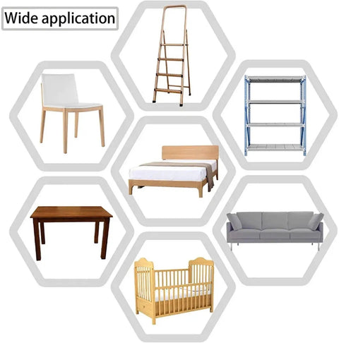 Wide application collage featuring various furniture like a chair, bed, table, shelf, sofa, and crib for Heavy Duty Rubber Furniture Glide Caps Square Chair Leg Covers Non Slip Floor Savers Rock Solid Grip Easy Breezy Slide On Install Scratch Proof Pad Bulk Pack For Hardwood And Tile Floors.