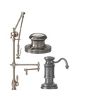 Top Shelf Tuscan Brass Kitchen Faucet With Slick Single Handle And Go Anywhere Articulated Spout Featuring Built Soap Dispenser and toughness of ceramic valve