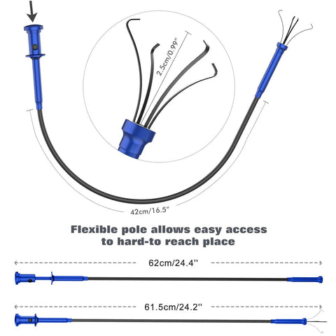 Amazon Housolution four-claw grabber tool with blue handle and bendable shaft for long-reach litter pickup