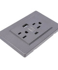 Game On Wall Outlet With Dual Usb And Type C Ports Delivers 15 Amp Fireproof Safety For Blazing Fast Charging, gray wall outlet with USB ports.