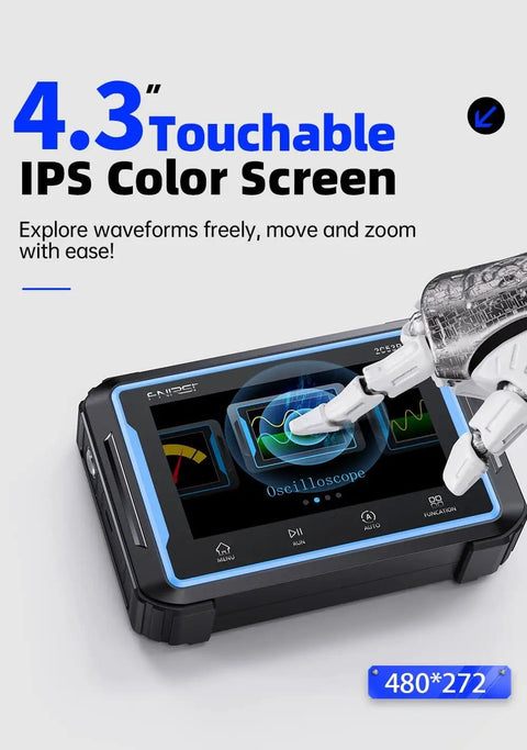 Plus Edition 3in1 Portable Oscilloscope Multimeter And DDS Signal Generator With Touch Screen Tablet, displaying waveform